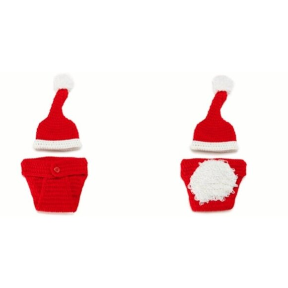 NWOT Crochet Infant Photo Session Christmas Santa Hat Diaper Cover Set 0-3 Month - Picture 2 of 2